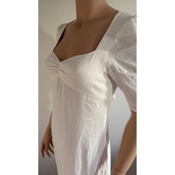 Wilfred Aritzia White Puff Sleeve Midi Dress Sweetheart Neck Ruched Size 2 - Picture 15 of 15